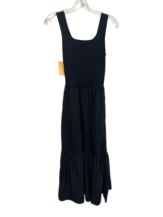 Elan Size S Black Viscose Blend Ribbed Knit Sleeveless V Neck Gathering Dress Black / S