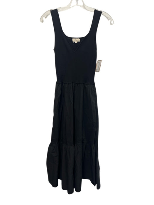 Elan Size S Black Viscose Blend Ribbed Knit Sleeveless V Neck Gathering Dress Black / S