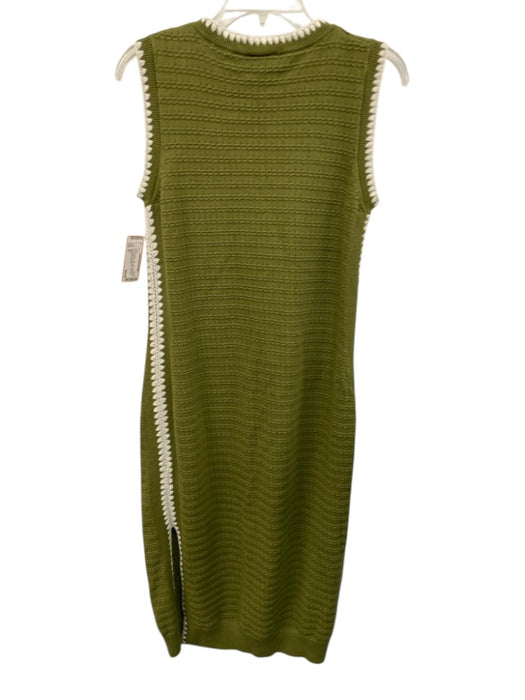 Varley Size M Green & White Cotton Knit Sleeveless Trim Detail Side Slits Dress Green & White / M