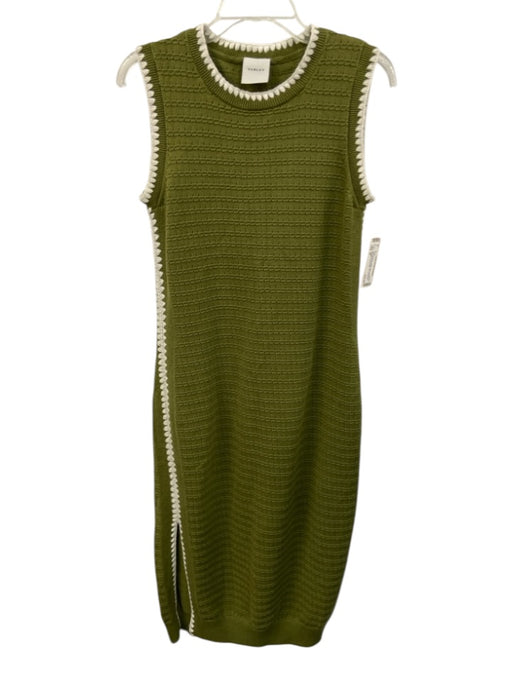 Varley Size M Green & White Cotton Knit Sleeveless Trim Detail Side Slits Dress Green & White / M