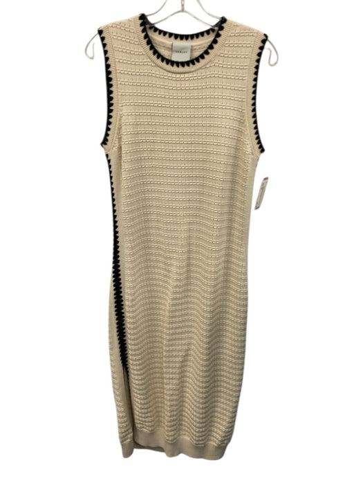 Varley Size M Cream White & Black Cotton Knit Sleeveless Trim Detail Dress Cream White & Black / M