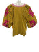 THML Size M Pink, Yellow & White Cotton Blend Floral Embroidered V Neck Top Pink, Yellow & White / M