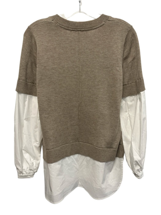 Foil Size S Taupe Beige & White Polyester & Wool Blend Knit Long Sleeve Top Taupe Beige & White / S