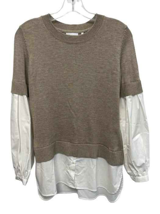 Foil Size S Taupe Beige & White Polyester & Wool Blend Knit Long Sleeve Top Taupe Beige & White / S