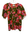 THML Size M Green, Pink & Orange Cotton Blend Abstract Floral Fringe Detail Top Green, Pink & Orange / M