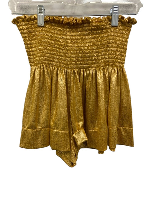 Queen of Sparkles Size XS Gold Iridescent Polyester Blend Wide Waist Band Shorts Gold Iridescent / XS