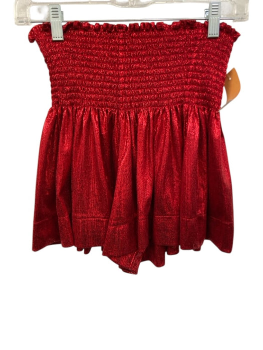 Queen of Sparkles Size XS Red Polyester Blend Wide Waist Band Shiny Shorts Red / XS