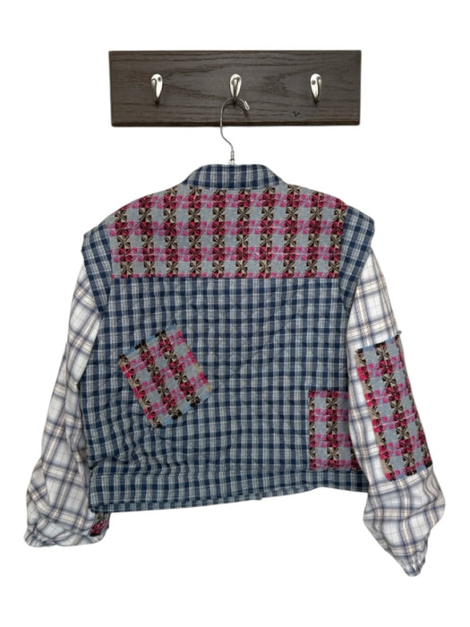 Greylin Size M Blue & Pink Polyester Mixed Pattern Button Up Bomber Jacket Blue & Pink / M