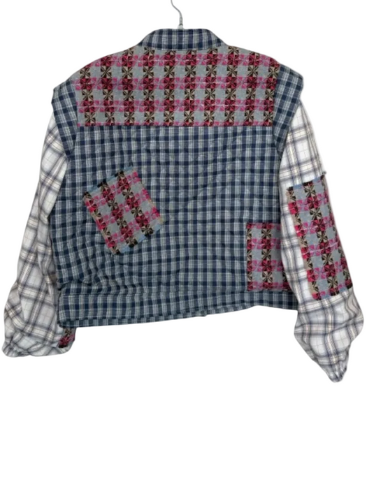 Greylin Size M Blue & Pink Polyester Mixed Pattern Button Up Bomber Jacket Blue & Pink / M