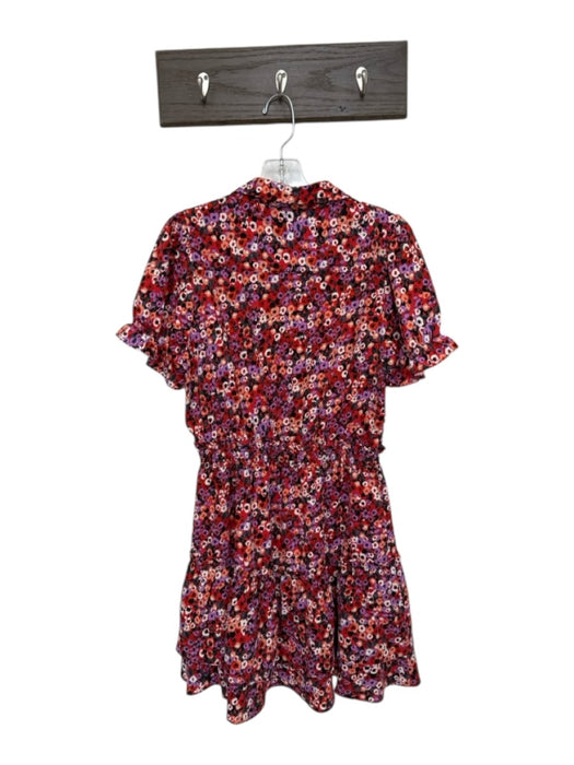 Joy Joy Size M Red & Multi Polyester Floral Front Pocket Short Sleeve Mini Dress Red & Multi / M