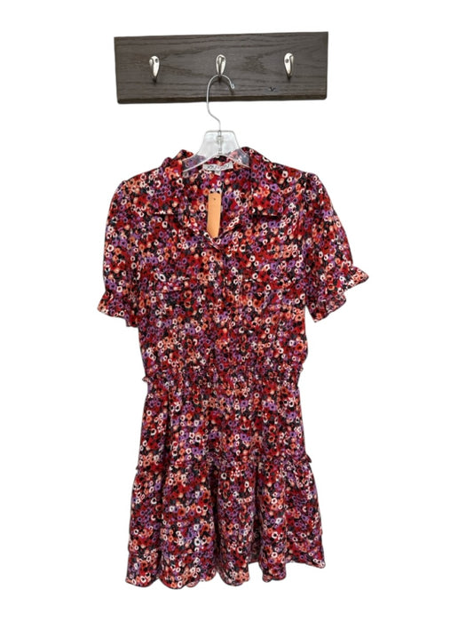 Joy Joy Size M Red & Multi Polyester Floral Front Pocket Short Sleeve Mini Dress Red & Multi / M