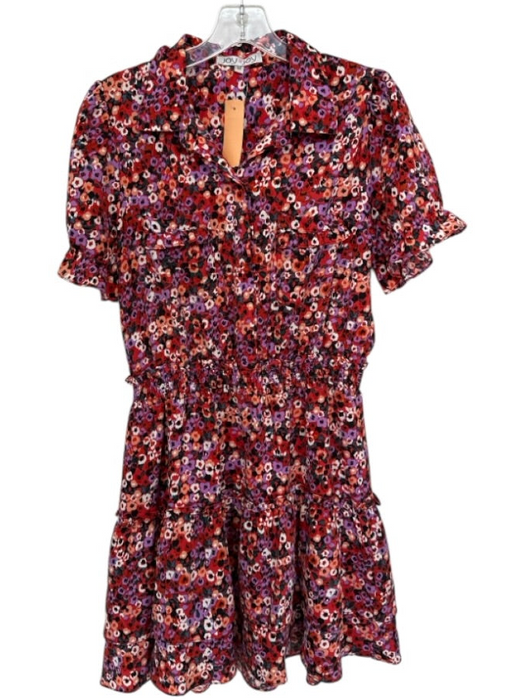 Joy Joy Size M Red & Multi Polyester Floral Front Pocket Short Sleeve Mini Dress Red & Multi / M