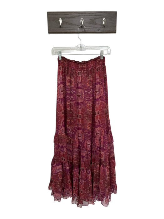 Misa Size M Maroon & Orange Polyester Sheer Abstract Sinch Waist Maxi Skirt Maroon & Orange / M