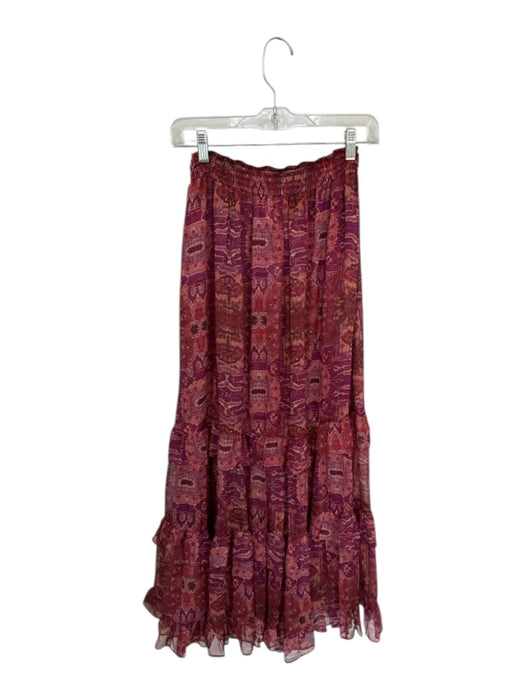 Misa Size M Maroon & Orange Polyester Sheer Abstract Sinch Waist Maxi Skirt Maroon & Orange / M