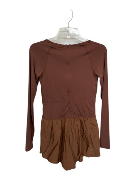 TCEC Size S Brown Nylon Blend Long Sleeve Back Zip Cut Out Athletic Romper Brown / S