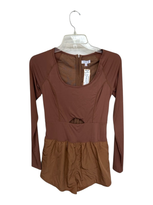 TCEC Size S Brown Nylon Blend Long Sleeve Back Zip Cut Out Athletic Romper Brown / S