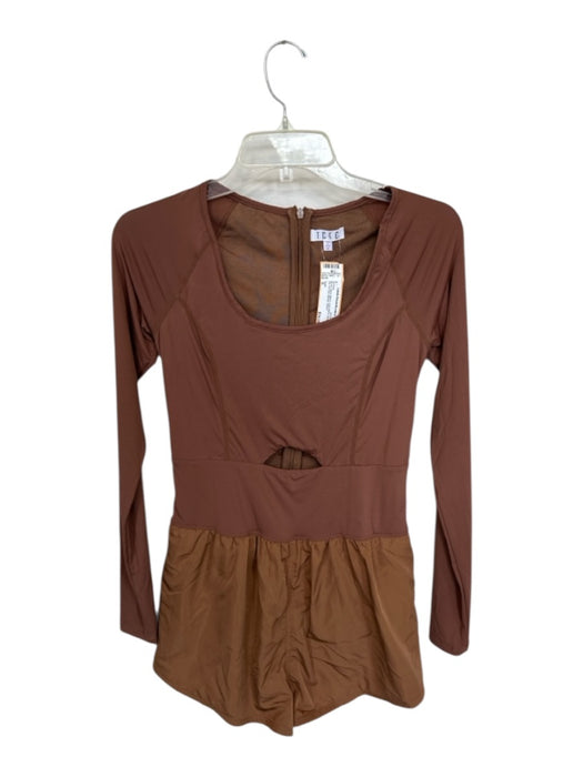TCEC Size S Brown Nylon Blend Long Sleeve Back Zip Cut Out Athletic Romper Brown / S