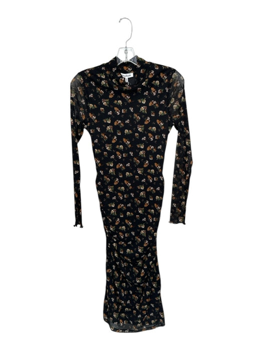 heartloom Size M Black & Amber Polyester Blend Floral Long Sleeve Sheer Dress Black & Amber / M