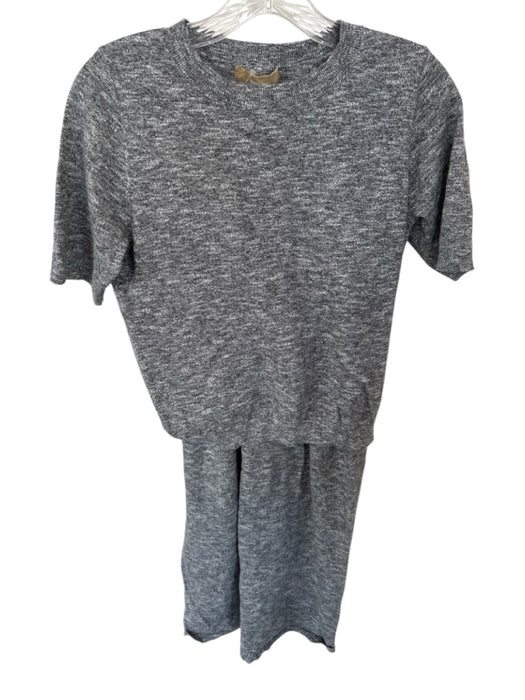 Free-est Size XS Gray & White Cotton & Linen Short Sleeve Heathered Skirt Set Gray & White / XS