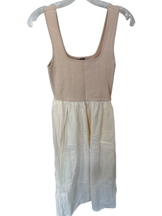 Monrow Size S Tan Cotton Blend Sleeveless Front Pockets Maxi Mixed Media Dress Tan / S