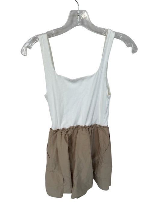 Size S white & tan Sleeveless Drawstring Waist Mixed Media Romper white & tan / S