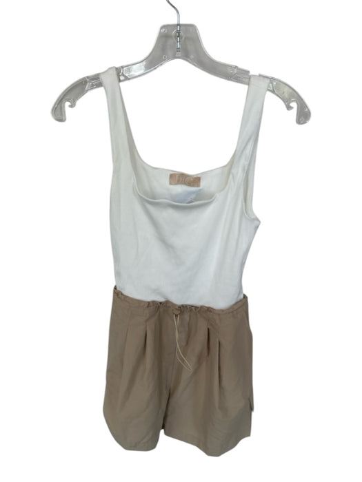 Size S white & tan Sleeveless Drawstring Waist Mixed Media Romper white & tan / S
