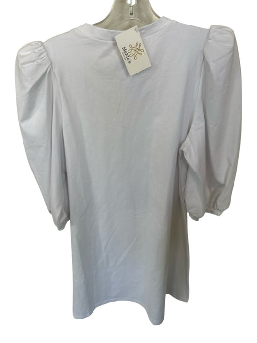 TCEC Size S White Cotton Blend Long Balloon Sleeve Dress White / S