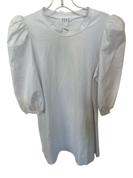 TCEC Size S White Cotton Blend Long Balloon Sleeve Dress White / S
