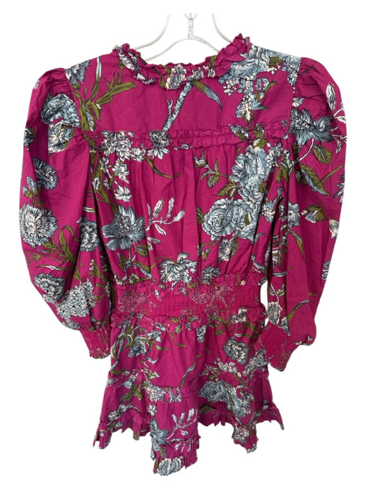Love The Label Size S Purple & Green Cotton Long Balloon Sleeve Flowers Dress Purple & Green / S