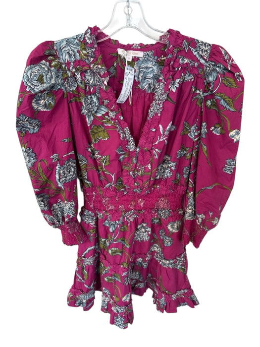 Love The Label Size S Purple & Green Cotton Long Balloon Sleeve Flowers Dress Purple & Green / S