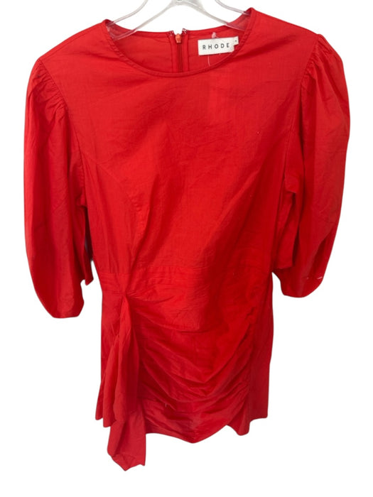 Rhode Size 2 Tomato Cotton 3/4 Balloon Sleeve Gathered Side Back Zip Dress Tomato / 2