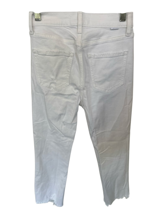 DAZE Size 25 White Cotton Blend High Waist Distressed Bootcut Raw Hem Jeans White / 25