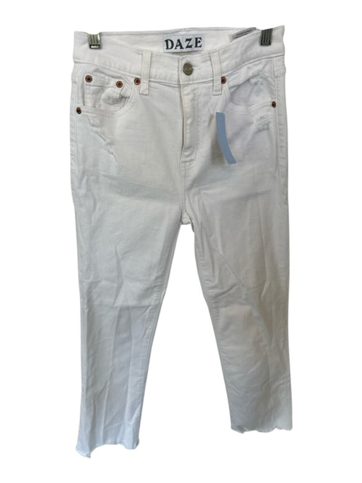 DAZE Size 25 White Cotton Blend High Waist Distressed Bootcut Raw Hem Jeans White / 25