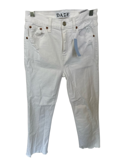 DAZE Size 25 White Cotton Blend High Waist Distressed Bootcut Raw Hem Jeans White / 25