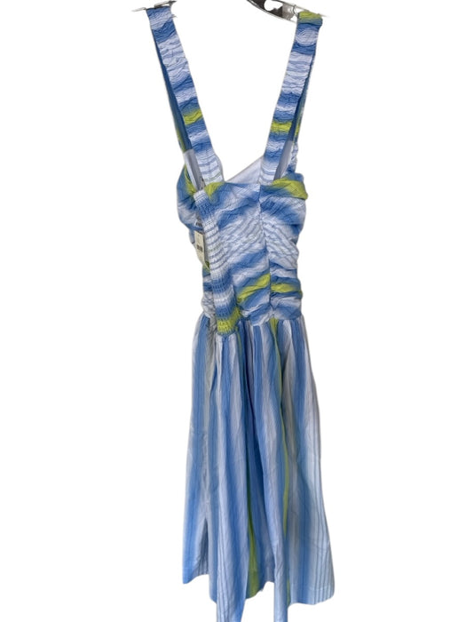 By Anthropologie Size XS Blue & Lime Green Cotton Racer Back Striped Maxi Dress Blue & Lime Green / XS