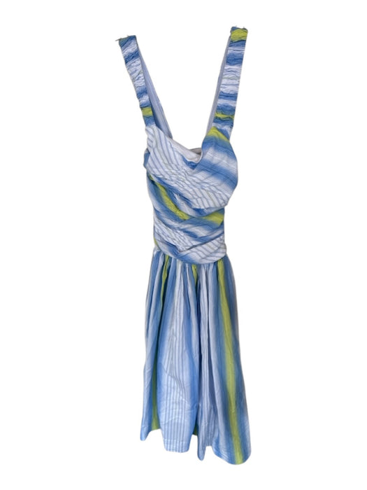 By Anthropologie Size XS Blue & Lime Green Cotton Racer Back Striped Maxi Dress Blue & Lime Green / XS