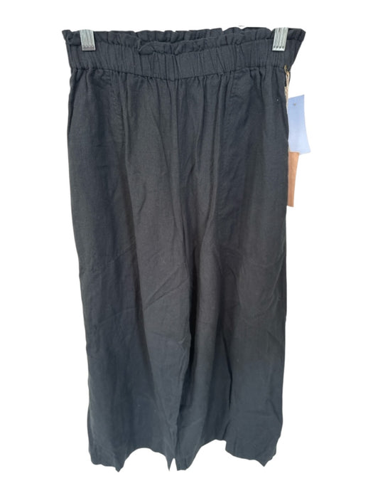 Mirth Size XS Black Cotton Elastic Waist Wide Leg Cropped Pants Black / XS