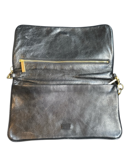Tory Burch Black & Gold Leather Front Flap Logo Chain Strap Logo Bag Black & Gold / S