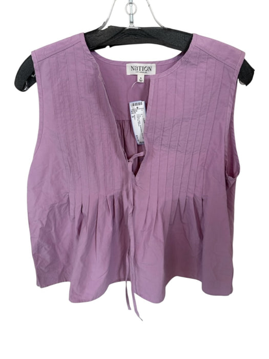 Nation Size S Purple Cotton Sleeveless Pleat Detail Front Tie Top Purple / S
