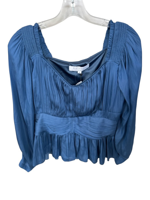 Hunter Bell Size 4 Blue Polyester Long Balloon Sleeve Pleated Peplum Top Blue / 4