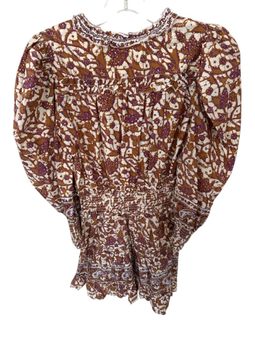 Love The Label Size S Brown & Purple Cotton Long Balloon Sleeve Flowers Dress Brown & Purple / S