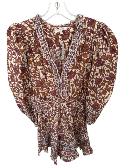 Love The Label Size S Brown & Purple Cotton Long Balloon Sleeve Flowers Dress Brown & Purple / S