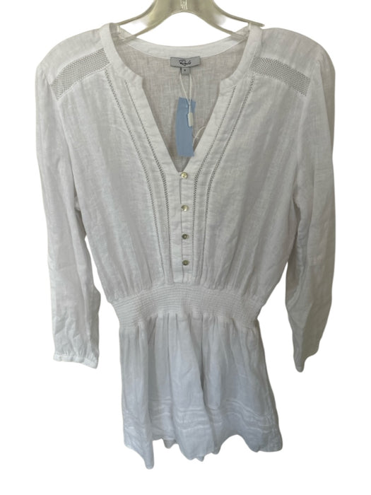 Rails Size S White Linen Blend Long Sleeve Lace Detail Smocked Waist Dress White / S