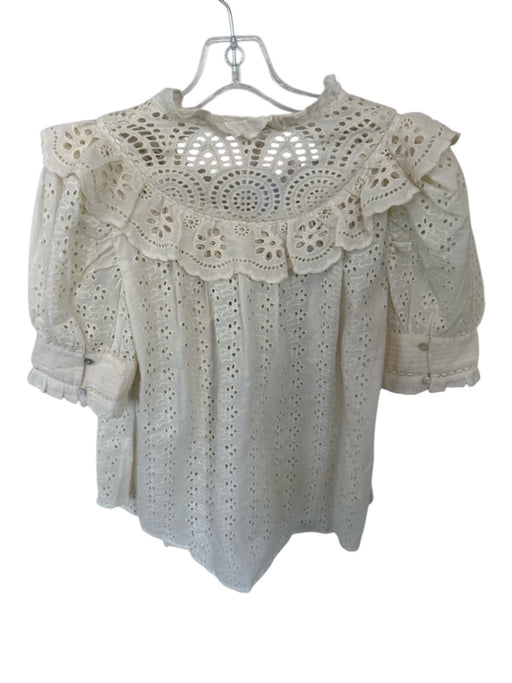 Love The Label Size M Cream Cotton Short Balloon Sleeve Lace Ruffles Top Cream / M