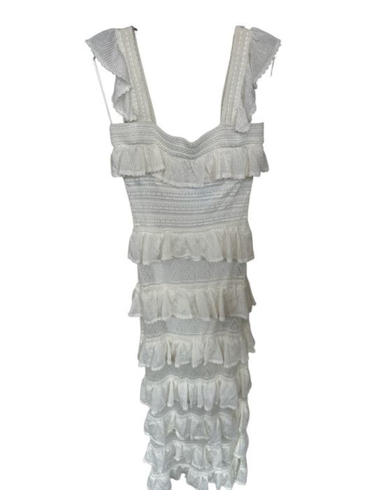 Pants Store Size S Ivory Polyester Flutter Sleeves Lace Detail Tiered Dress Ivory / S