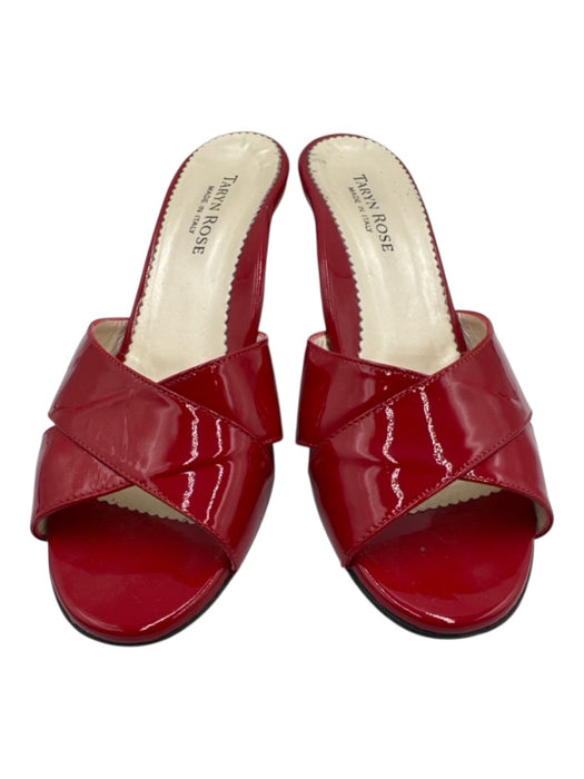 Taryn Rose Shoe Size 38 Red Leather Upper Patent Criss Cross Heeled Sandal Mules Red / 38