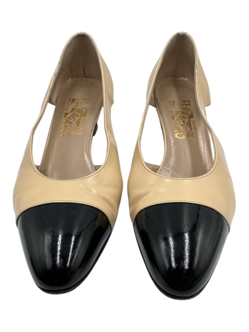 Salvatore Ferragamo Shoe Size 8 Beige & Black Leather Upper Patent Toe Cap Pumps Beige & Black / 8