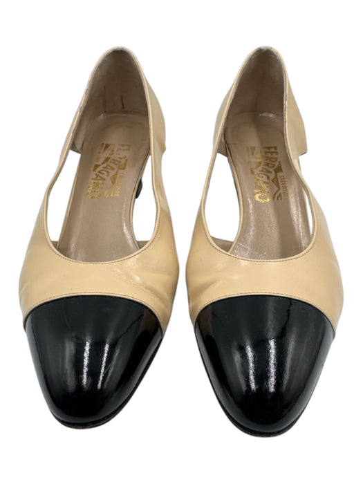 Salvatore Ferragamo Shoe Size 8 Beige & Black Leather Upper Patent Toe Cap Pumps Beige & Black / 8