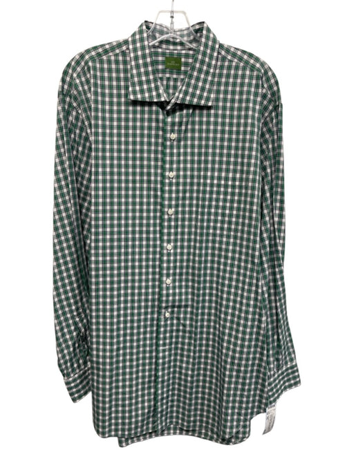 Sid Mashburn Size XXL Green & White Cotton Plaid Button Up Long Sleeve Shirt Green & White / XXL