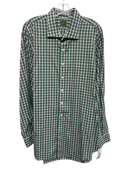 Sid Mashburn Size XXL Green & White Cotton Plaid Button Up Long Sleeve Shirt Green & White / XXL